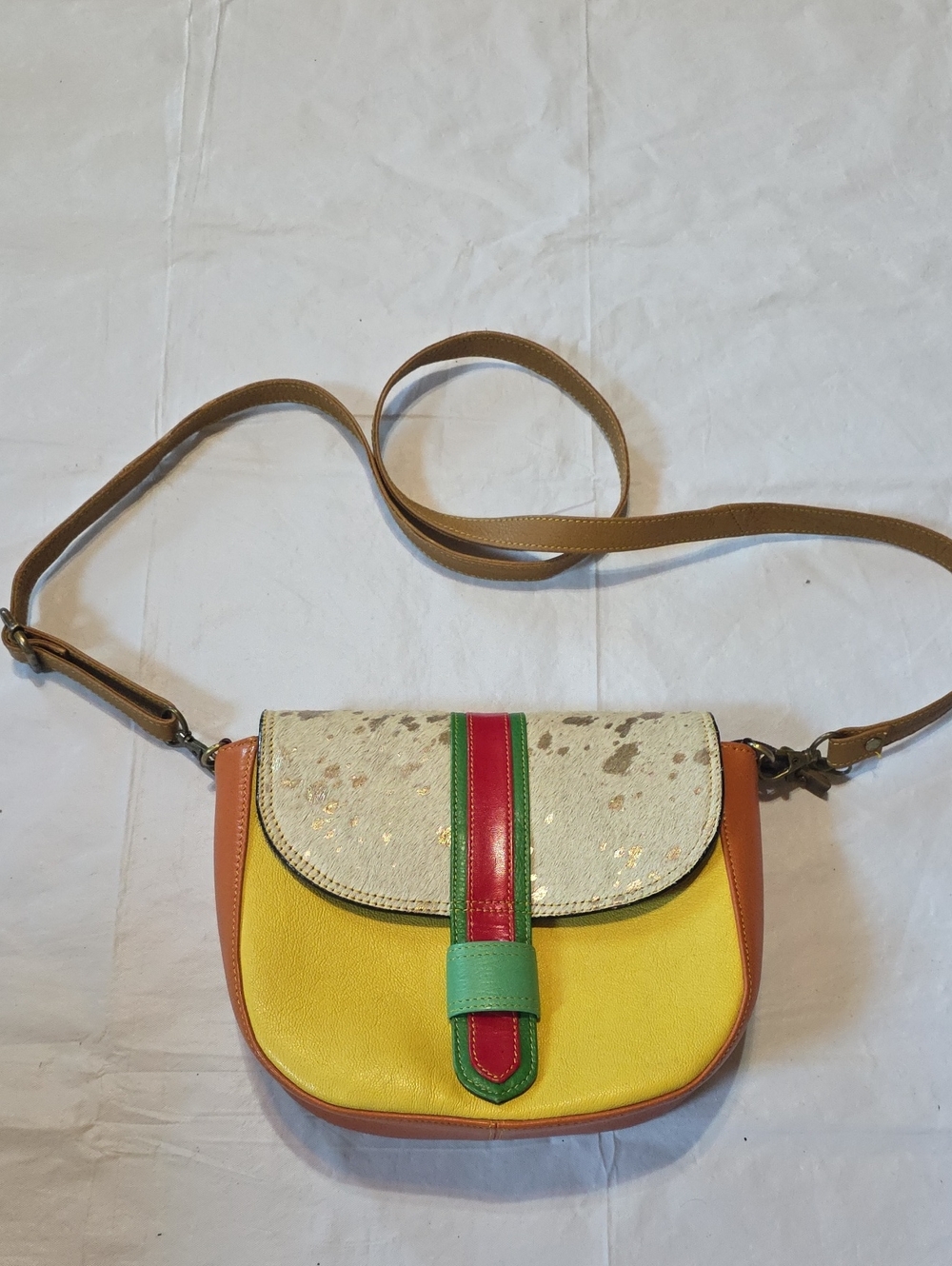 Multi-color Crossbody Bag with Faux Fur Accent Unbranded